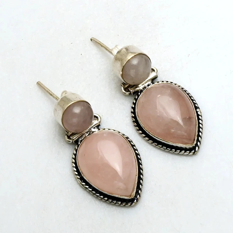 Серьги-гвоздики ручной работы из розового кварца ювелирные изделия для женщин 1,8 дюйма AE-87495 - Изображение 1 из 1