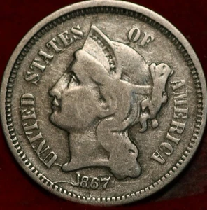 1867 Philadelphia Mint Three Cent Coin - Picture 1 of 2
