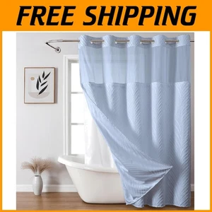 Hotel Quality Fabric Shower Curtain, No Hooks, Blue - Picture 1 of 9