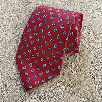 Andhurst Mens 100% Silk Neck Tie Red Turquoise Victorian Geometric USA 3.75W 56L - Image 1 of 4