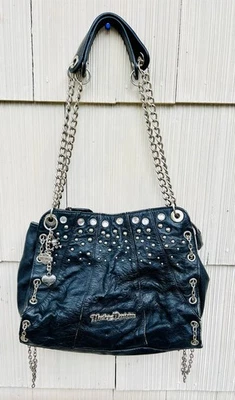 Cartera/bolso/dijes/tachuelas/pedrería vintage de cuero Harley Davidson para mujer Foto 1 de 4