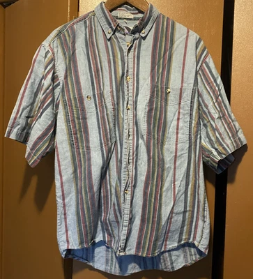 Camisa retro Topman para hombre grande a rayas 100 % algodón manga corta abotonada multi Foto 1 de 4