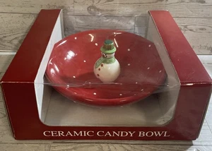 Snowman Christmas Dolomite Holiday Candy Bowl NITB Vintage 1990’s 7” Round - Picture 1 of 4
