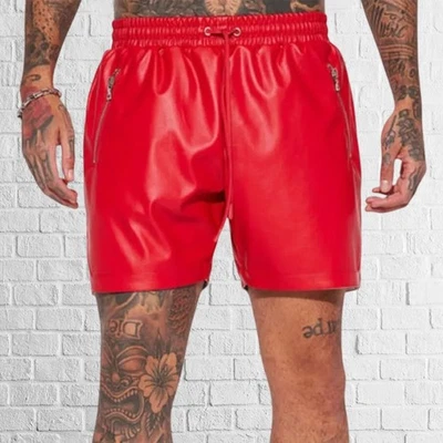 Stylish Red Lambskin Leather Shorts for Men in High-Quality lambskin - Image 1 of 3