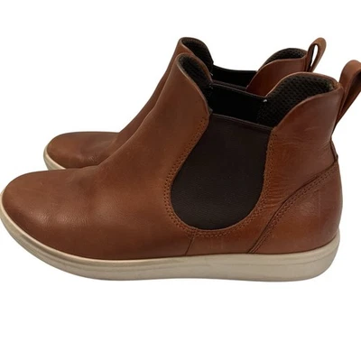 ECCO мягкий 7 Chelsea лодыжки комфорта ботинки женщин 6 6,5 коньяк кожаные туфли б/у в отличном состоянии - Изображение 1 из 4