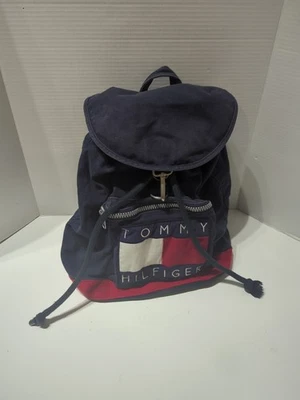 Vtg 90s Tommy Hilfiger Drawstring Backpack Nap Sack Big Flag Navy Bag Vintage - Image 1 of 4