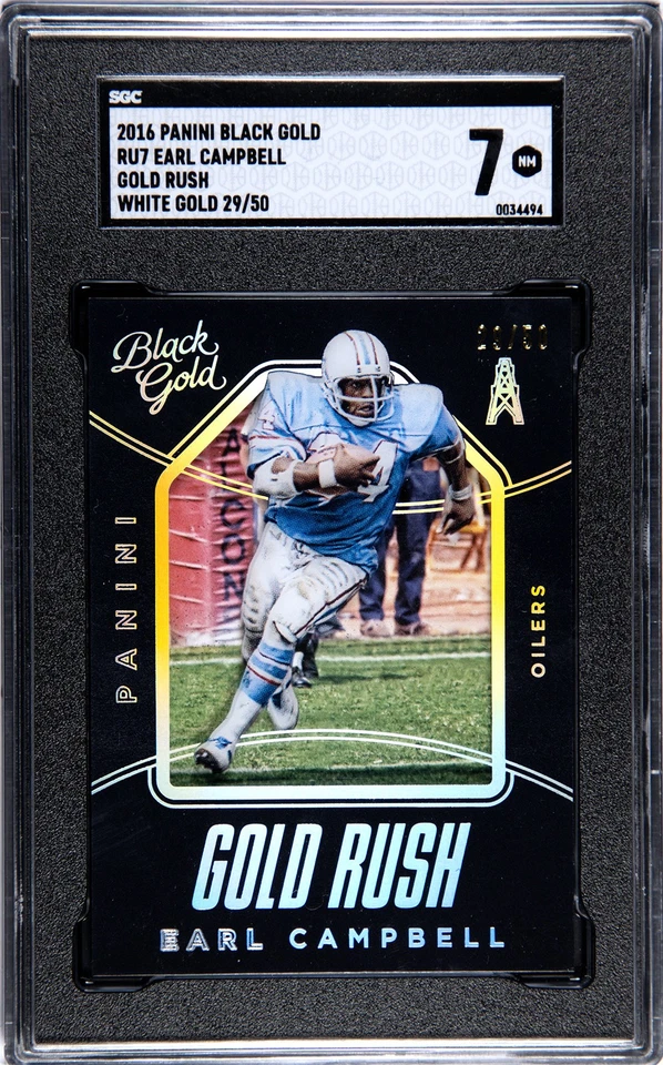 2016 Panini Black Gold #RU7 Earl Campbell Gold Rush White Gold #/50 SGC 7 HOF - Image 1 of 1