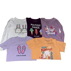 Life Is Good Graphic Crew Neck Tee Bundle Girls Size L&XL 3 Long Sleeve 2 S/S - Picture 1 of 5