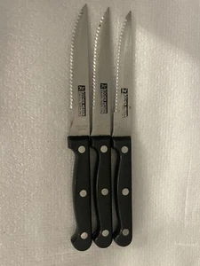 Set Of 3 - Kuchen Messer-Stainless-Black Handle 3 Rivets -8 1/2" Steak Knives - Picture 1 of 3