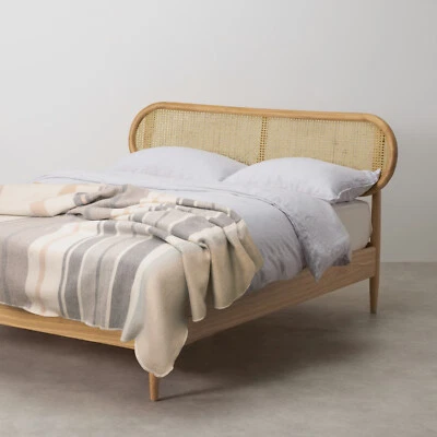 SOFT & WARM STRIPED ALPACA WOOL BLANKET QUEEN BED SOFA THROW EARTH SAND COLORS - Image 1 of 4