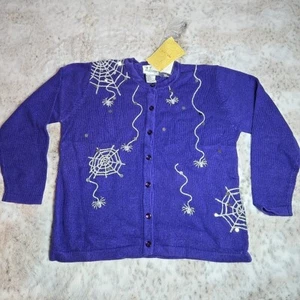 The Quaker Factory Sweater Womens Medium Halloween Spiders And Webs Purple - Picture 1 of 10