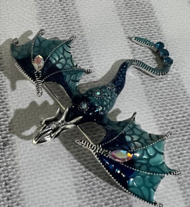 NEW Beautiful Dragon Blue Teal Jewelry 3" Lapel Hat Pin Brooch Charm Metal