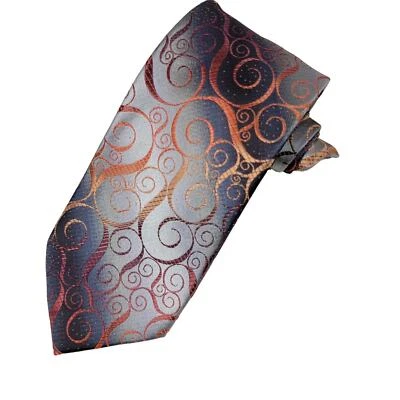 John Ashford Swirl Necktie Men's Polyester Orange Gray Swirly Swirls Abstract  - Image 1 of 4