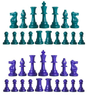 Piezas de Ajedrez Staunton Triple Peso - Juego Completo 34 Aqua y Azul Real -4 Reinas   Foto 1 de 3