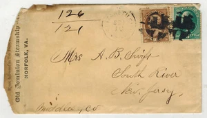 1860s ? NORFOLK VIRGINIA OLD DOMINION STEAMSHIP CO. 2 STAMPS 16c POSTAGE - Picture 1 of 2