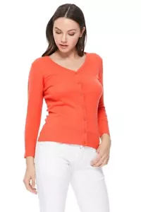YEMAK Women's 3/4 Sleeve V-Neck Button-Down Sweater Cardigan CO078PL (1X-3X) - Picture 1 of 52