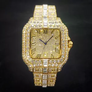 Reloj Hip Hop de Lujo Completamente Hielo Para Hombre Helado VVS Oro Cuadrado Diamante Joyería - Imagen 1 de 5