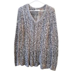 Abercrombie & Fitch Gray Long Sleeve V-Neck Open Crochet Knit Sweater Size S - Picture 1 of 9