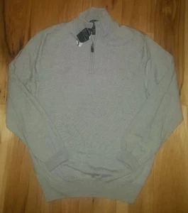 NWT Jos A. Bank Travelers Collection gray 100% Merino Wool 1/4 zip sweater Large - Picture 1 of 5