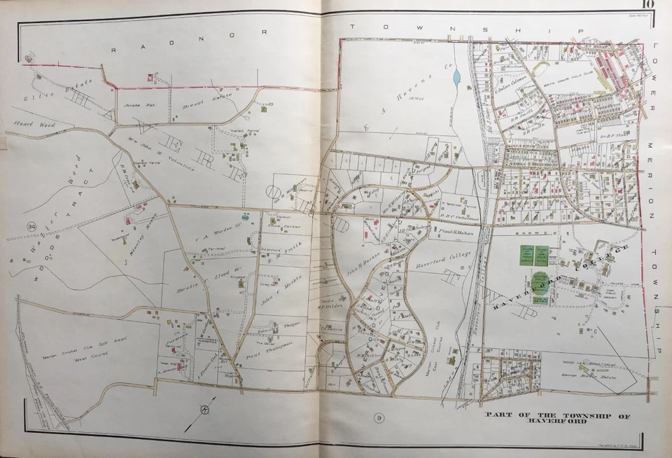 1929 DELAWARE COUNTY, PA, HAVERFORD COLLEGE MERION CRICKET CLUB ATLAS MAP - Image 1 of 3