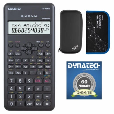 Casio FX-82 MS 2nd mit CalcCase Schutztasche, Zirkelset, Garantie auf 60 M