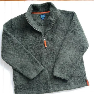 Boys Mini Boden Green Teddy Bear Fleece 1/4 ZIp Pullover Large - Picture 1 of 4