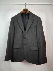 Great Massimo Dutti Grey Herringbone Wool Elbow Patches Blazer Jacket Size US 40 - Picture 1 of 13