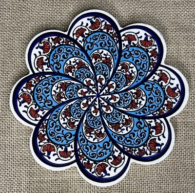 Remache de gres flor estampado turco rojo blanco azul arte popular núcleo de casa Foto 1 de 4