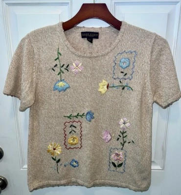 Blusa Camisa Suéter Grande Salon Studio Haband Mujer Tejida Ramie SS Beige Floral Foto 1 de 4