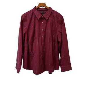 Camicia donna Talbots taglia 22W manica lunga antirughe a quadri con bottoni nuova con etichetta - Foto 1 di 8