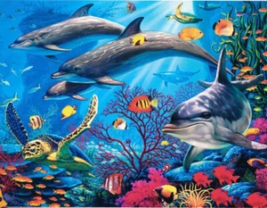 1000 Piece Jigsaw Puzzle Dolphins Bottlenose Colourful Underwater Ocean Scene - Picture 1 of 2