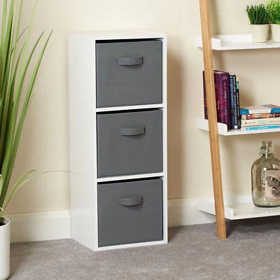 3 Tier Bookcase Cupboard Storage Shelving Display Cabinet Unit with Drawer Boxes