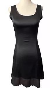 Vtg 90s Tapemeasure Mini Dress Medium Black Goth Silk Stretch Bodycon Runs Small - Picture 1 of 22