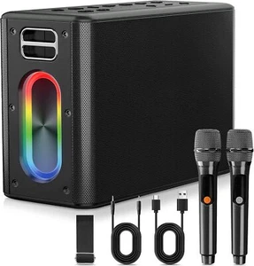 Karaoke Machine with Two Wireless Microphones, Powerful Portable Bluetooth Speak - Picture 1 of 7