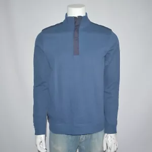 HUGO BOSS Regular Fit Sidney 100% Cotton Blue Quarter 1/4 Zip Sweater Sz M - Picture 1 of 6