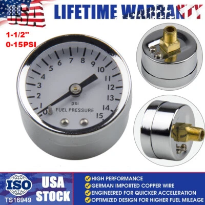 Manómetro de presión de combustible de baja presión de montaje directo de 1,5" 0-15 PSI montaje macho NPT Foto 1 de 4