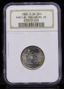 2000 Massachusetts State Quarter Partial Collar NGC MS65 - Picture 1 of 4