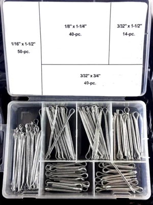 CAL-HAWK 144 PC Cotter Pin Assortment Carbon Steel Zinc Plated Cotter Pin Keys Set