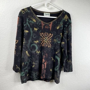 Cactus Bay Top Women's Black Sz XXL Tribal Aztec Embellished 3/4 Sleeves - Picture 1 of 7