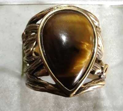 Anillo Barse NUEVO CON ETIQUETAS Genuino Ojo de Tigre Piedra Con Ramas de Bronce Talla 8.5 ((Z60)) Foto 1 de 4