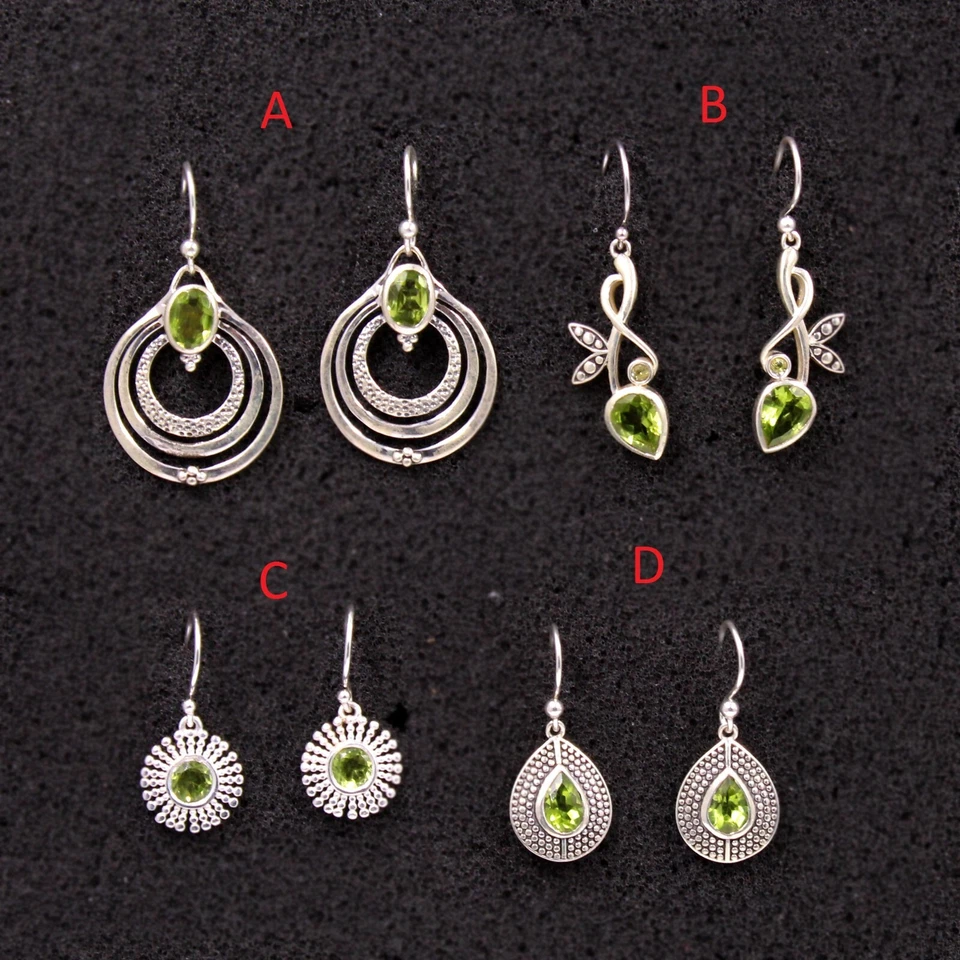 Orecchini pendenti in argento con pietre preziose peridoto verde gioiello in ... - Immagine 1 di 1