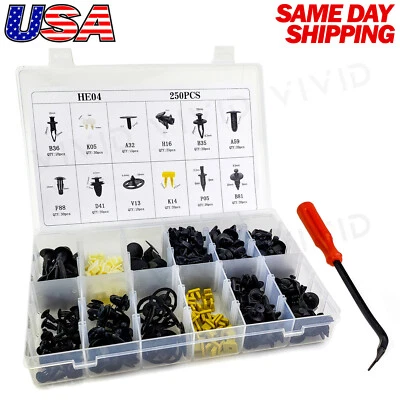 250pcs Set Plastic Rivets Fastener Fender Bumper Push Clips with Tool for Nissan - Image 1 of 3