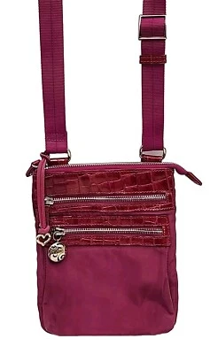 Brighton Fuchsia Pink Crossbody Purse Vinyl w/ Leather Trim - Image 1 of 4