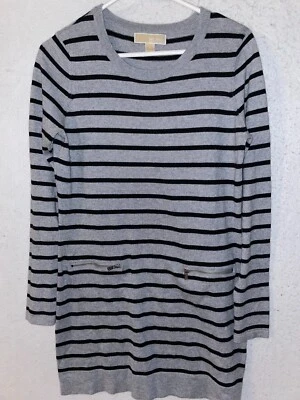 Suéter Michael Kors Tejido a Rayas Talla M Para Mujer Gris Manga Larga Algodón Vestido Cremallera Foto 1 de 4