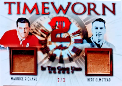 🔥#/3 MAURICE RICHARD BERT OLMSTEAD DUAL RELIC 2020-21 Leaf In the Game Used ITG - Image 1 of 4