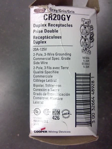 Cooper CR20GY 20A 125V Commercial Grade Duplex Receptacle, Gray *Free Shipping* - Picture 1 of 5