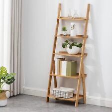 Maydear Bamboo 5-Tier Ladder Shelf Bookcase, Leaning 5 Tier, Wood Color 