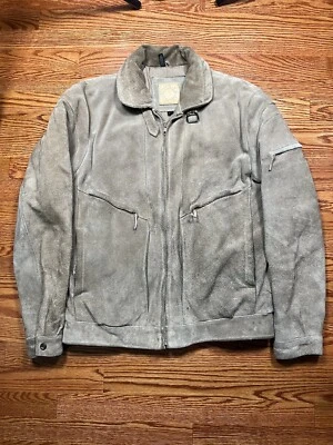 VINTAGE Pour Le Sport Jacket Mens 40L Gray Tan Suede Leather Full Zip Bomber 80s - Image 1 of 4