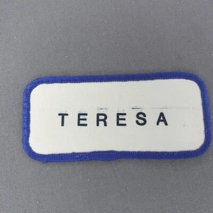 'Teresa' 3 3/4" x 1.5" Printed Blue White Name Badge Patch - Picture 1 of 2
