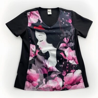 Blusa Médica Disney Blancanieves Para Mujer Mediana Manga Corta Cuello en V Bolsillos de Enfermera Foto 1 de 4